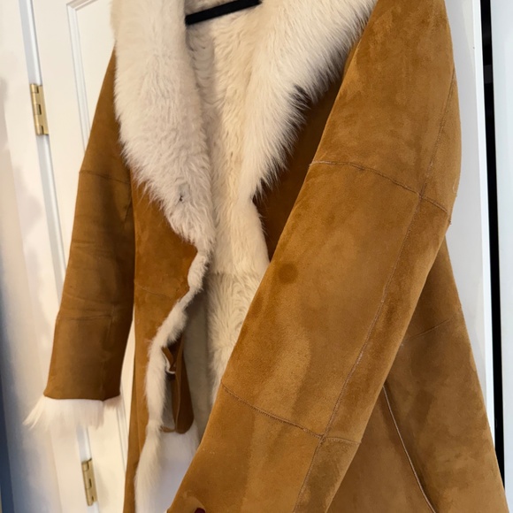 UGG Suede Shearling Fur Coat | Carmel Chestnut Sz Small - Picture 9 of 11